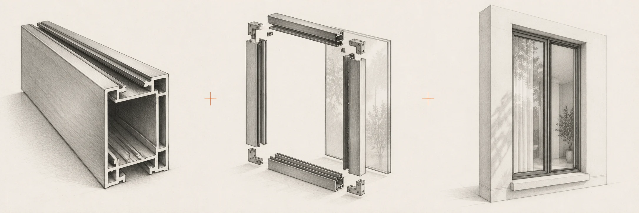 Concept drawing of a hollow aluminium profile in perspective